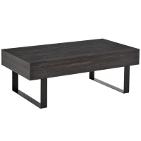 HOMCOM Mid-century Modern Coffee Table with Storage Drawer, Metal Sled Designed Legs and Wood Grain Surface for Living Room, Dark Grey(m-1)