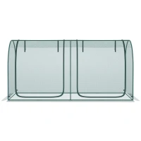 Outsunny 8' x 3' Crop Cage, Garden Plant Protector, with 3 Zippered Doors and 6 Ground Stakes, for Garden, Yard, Lawn Dark Green(m-9)