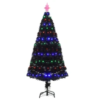 HOMCOM 5ft Prelit Artificial Christmas Tree with LED Lights, Multicolored Fiber Optics and Realistic Branch Tips, Black(m-1)