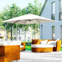 Outsunny 10x10ft Cantilever Umbrella Rotatable Square Top Market Parasol with 4 Adjustable Angle for Backyard Patio Outdoor Area Cream(m-8)