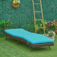 Outsunny Wicker Patio Lounger, Outdoor Recliners Lounge Chair w/ 5-Level Adjustable Backrest, Cushion for Outdoor, Turquoise(m-8)