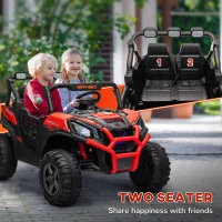 Qaba 2 Seater 24V Electric Car for Kids w/ Remote Control, 3 Speed, LED Lights, Music, Horn, Spring Suspension, Red(m-5)