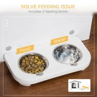 PawHut Plastic Dog House with Air Vents, Small Dog House with Door Opening, Elevated Floor, Bowl Holder, 2 Bowls, Soft Washable Cushion, for Small Sized Dogs, White(m-4)