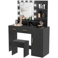 HOMCOM Illuminated Dressing Table Set, LED Vanity Table Set with Stool, LED Mirror, Drawer and Cabinet Shelves for Bedroom(m-2)