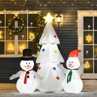 HOMCOM 6ft Inflatable Christmas Tree Decorations and Snowmen, Outdoor Blow-Up Yard Christmas Decor with LED Lights Display(m-2)