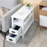 HOMCOM Slim End Table with 2 Drawers and Storage Shelf, Sofa Side Table for Living Room, Narrow Nightstand, White(m-9)