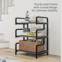 HOMCOM Free Standing Metal Storage Shelf, 3-Tier Small Shelving Unit, Printer Stand for Home Office, Living Room, Black(m-5)