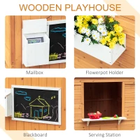 Outsunny Wooden Playhouse for Kids Outdoor with Working Door, Windows, Mailbox, Bench, Flowers Pot Holder, 48" x 42.5" x 53"(m-5)
