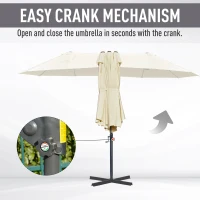 Outsunny 14ft Patio Umbrella Double-Sided Outdoor Market Extra Large Umbrella with Crank, Cross Base for Deck, Lawn, Backyard and Pool, Off-White(m-6)