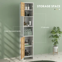 HOMCOM Tall Bathroom Cabinet with Bamboo Doors, Bathroom Storage Cabinet with Adjustable Shelves and Open Compartments, White(m-4)