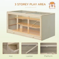 PawHut Wooden Hamster Cage Rat Cage with Slide, Tray, Natural Wood(m-4)