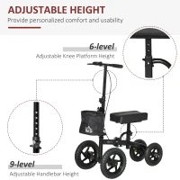 HOMCOM Knee Walker, Foldable Steerable Medical Knee Scooter, Crutch Alternative with Braking System, Storage Bag for Foot Injuries, Black(m-4)