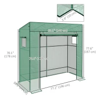 Outsunny Walk-in Tomato Greenhouse Lean-to Green House with Reinforced PE Cover, Roll-up Door, Mesh Windows, Green(m-3)
