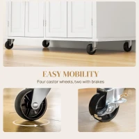 HOMCOM Kitchen Island with Storage, Rolling Trolley Cart with Rubber Wood Top, Spice Rack, Towel Rack, Cream White(m-7)