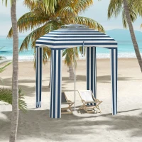 Outsunny 5.8' x 5.8' Cabana Umbrella for Travel, Walls, Vents, Ruffles, Carry Bag, Beach Umbrella, Blue & White Stripe(m-10)