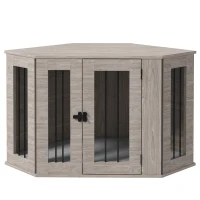 PawHut Dog Crate Furniture with Cushion, 41 Inch Corner Design Dog Crate End Table for Medium Dogs, Grey(m-2)