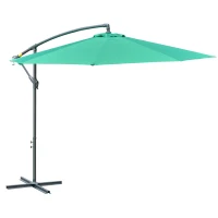 Outsunny 10ft Offset Patio Umbrella with Base, Garden Hanging Parasol with Crank, Banana Cantilever Umbrella Sun Shade, Green(m-11)