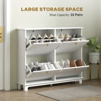 HOMCOM Modern Shoe Storage Cabinet, Narrow Shoe Cabinet with 4 Flip Drawers, Adjustable Shelves, 5 Legs for Entryway, White(m-4)
