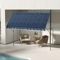 Outsunny 11.5' x 4' Manual Retractable Awning, Non-Screw Freestanding Patio Awning, UV Resistant, for Window or Door, Blue(m-8)