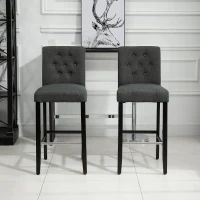 HOMCOM 2 Piece Bar Height Barstools, 30 Inches Linen Upholstered Breakfast Stools, Bar Chairs with Back, Footrest and Solid Wood Leg, Armless Seat for Kitchen, Dining Room, Grey(m-10)