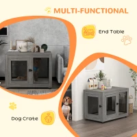 PawHut Pet Crate End Table with Water-resistant Cushion or Large Medium Dogs, Grey(m-5)