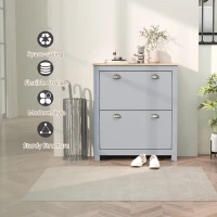 HOMCOM Entryway Shoe Cabinet with 2 Flip Drawers and Adjustable Shelves, 12 Pair Shoe Storage Organizer for Hallway, Grey(m-7)