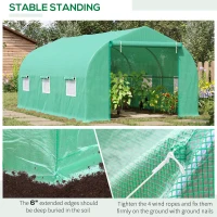 Outsunny 15' x 10' x 7' Walk-in Greenhouse Outdoor Plant Tunnel Warm Hot House w/ Roll Up Door and 6 Mesh Windows, Steel Frame, Green(m-5)