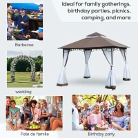Outsunny 10' x 10' Outdoor Patio Gazebo Canopy Tent with Mesh Sidewalls, 2-Tier Canopy for Backyard, Coffee(m-7)