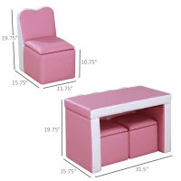 Qaba Kids Sofa Set 2-in-1 Multi-Functional Toddler Table Chair Set 2 Seat Couch Storage Box Soft Sturdy Pink(m-3)