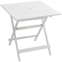 Outsunny Foldable Dining Table, Square Wood Side Table, Portable Bistro Table with Umbrella Hole for Outdoor Patio, Garden or Backyard, White(m-11)
