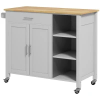 HOMCOM Wooden Rolling Kitchen Island on 360° Swivel Wheels Dining Cart with Drawer, Towel Rack for Kitchen, Grey(m-11)