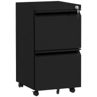 Vinsetto Mobile Vertical Filing Cabinet with Lock, 2-Drawer Steel File Cabinet with Adjustable Hanging Bar for Letter, A4 and Legal Size, Black(m-11)