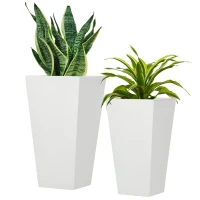 Outsunny Set of 2 Tall Planters with Drainage Holes, 22" / 18" Outdoor Flower Pots for Patio, Yard, Garden, White(m-2)
