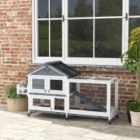 PawHut 65" Wooden Rabbit Hutch, Pet Playpen with Openable Roof & Storage Box for Rabbits and Small Animals, Gray(m-10)