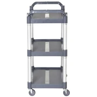HOMCOM 3-Tier Utility Cart Large Rolling Storage Trolley with 3 Shelves Metal Clean Service Cart, Restaurant, Hotel, Livingroom, Silver and Grey(m-10)