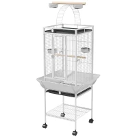 PawHut 61.5 Inch Bird Cage Parakeet House for Cockatiel with Stand, Pull Out Tray, Play Top, Storage Shelf, Wood Perch, Food Container(m-2)