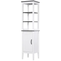 kleankin Tall Bathroom Cabinet Cupboard Storage Unit White Freestanding Shower Shelves(m-11)