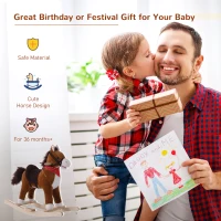 Qaba Kids Ride on Rocking Horse Plush Toy with Realistic Sounds and Red Scarf for Over 3 Years Old Birth Gift(m-7)