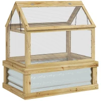 Outsunny Raised Garden Flower Bed Kit with Greenhouse, Wooden Cold Frame Planter, 35.5" x 22.5" x 38.25", Natural(m-11)