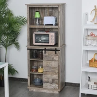 HOMCOM 65" Freestanding Rustic Kitchen Pantry, Buffet with Hutch Storage Cabinet with Barn Door Design, Adjustable Shelf, Vintage Wood(m-8)