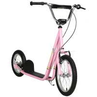 HOMCOM Kick Scooter for Children 5+ Years, Adjustable Height, with Large Inflatable Wheels, Dual Brakes - Pink(m-2)