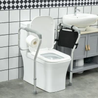 HOMCOM Toilet Safety Rail for Elderly, 300lbs Toilet Safety Frame with Adjustable Height and Width, Storage Pocket, Padded Arms, Assist Grab Bar for Seniors, Easy Installation(m-1)