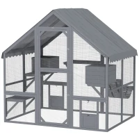 PawHut Large Catio Outdoor with Waterproof Cover, 2 Resting Boxes, 4 Platforms, Bridge, for 2-4 Kittens, Grey(m-2)