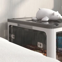 HOMCOM Stackable Storage Bins with Lids, Wheels, and Collapsible, White(m-9)