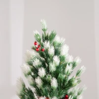 HOMCOM 6' Tall Unlit Snow-Flocked Fir Artificial Christmas Tree with Realistic Branches, Red Berries and 836 Tips, Green / White(m-8)