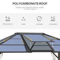 Outsunny 12' x 14' Hardtop Gazebo Canopy with Polycarbonate Roof, Aluminum Frame, Permanent Pavilion Outdoor Gazebo with Netting, for Patio, Garden, Backyard, Deck, Lawn, Gray, Brown(m-4)