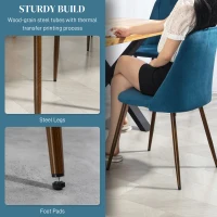 HOMCOM Upholstered Dining Chairs Set of 4, Velvet Accent Chair with Back and Wood-grain Steel Leg for Kitchen, Dark Blue(m-6)