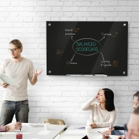 Vinsetto 35.5" x 23.5" Glass Magnetic Dry Erase Blackboard, Frameless Board on Wall, with Dry Eraser, 4 Markers, and Pen Holder, Black(m-10)