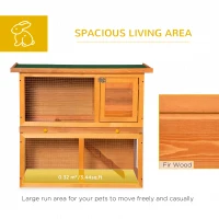 PawHut Wooden Rabbit Hutch, Indoor Outdoor Bunny Cage with Run, 2- Level Guinea Pig House with Slide-Out Tray, Waterproof Roof, Yellow(m-4)