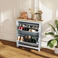 HOMCOM Entryway Shoe Cabinet with 2 Flip Drawers and Adjustable Shelves, 12 Pair Shoe Storage Organizer for Hallway, Grey(m-8)